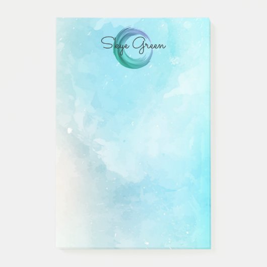 モダンな水彩画の抽象芸術|のモノグラムのガーリーなティール(緑がかった色) ポストイット (正面)