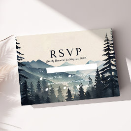 モダンな水彩画の松と山の結婚式RSVP 出欠カード