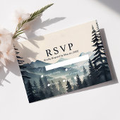 モダンな水彩画の松と山の結婚式RSVP 出欠カード