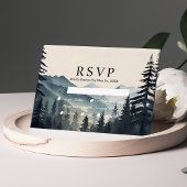 モダンな水彩画の松と山の結婚式RSVP 出欠カード