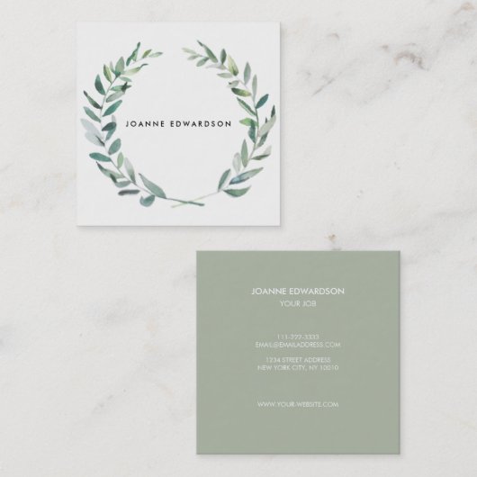 モダンな水彩画の枝リースのプロフェッショナル スクエア名刺 (正面/裏面)