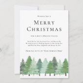 モダンな水彩画の森のビジネス用クリスマス シーズンカード (正面)