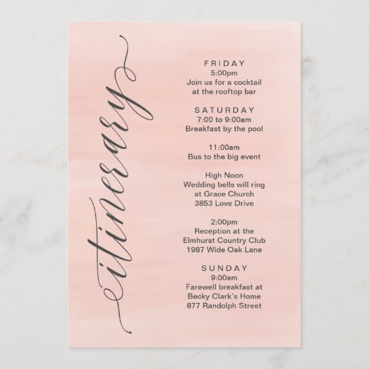 モダンな水彩画の歓迎の手紙及び旅程カード プログラム (裏面)