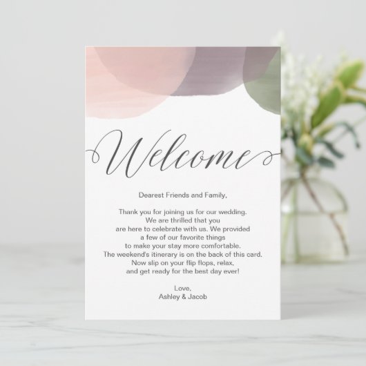 モダンな水彩画の歓迎の手紙及び旅程カード プログラム (スタンド正面)