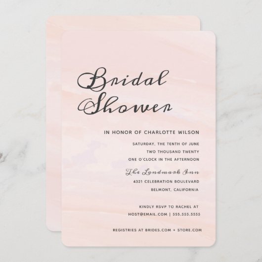 モダンな水彩画の洗浄ブライダルシャワー|の赤面 招待状 (正面/裏面)