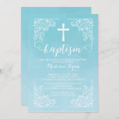 モダンな水彩画の洗礼の《キリスト教》洗礼式や命名式の十字 招待状 (正面/裏面)