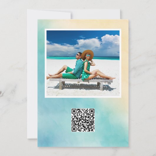 モダンな水彩画の海辺の写真を使ったSave the Date セーブザデート (裏面)