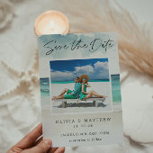 モダンな水彩画の海辺の2枚の写真 セーブザデート