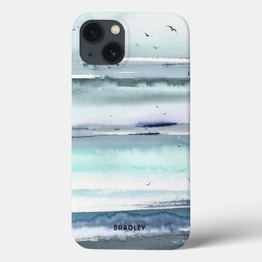 モダンな水彩画の海 オーシャン 名前入り Case-Mate iPhoneケース (裏面)