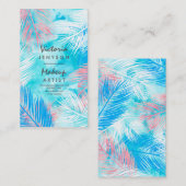モダンな水彩画の熱帯ヤシの木のメーキャップアーティスト 名刺 (正面/裏面)