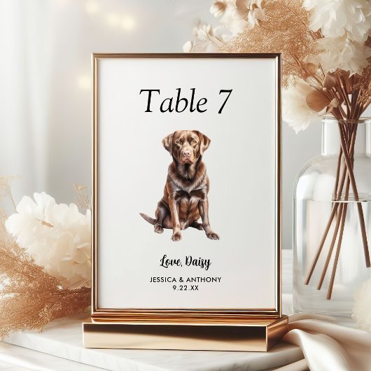 モダンな水彩画の犬の結婚式 テーブルナンバー