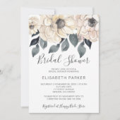モダンな水彩画の白い花のブライダルシャワー 招待状 (正面)