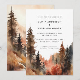 モダンな水彩画の秋の屋外山岳結婚式 招待状