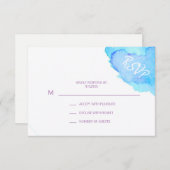 モダンな水彩画の紫色の青RSVPの挿入物は#Tを梳きます 出欠カード (正面/裏面)