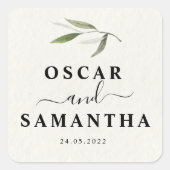 モダンな水彩画の緑のオリーブの枝 スクエアシール (正面)