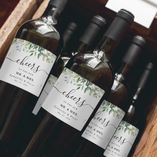 モダンな水彩画の緑の葉の枝 ワインラベル