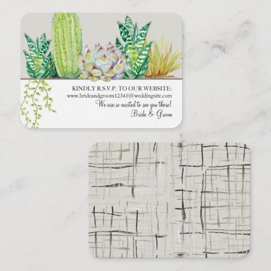 モダンな水彩画の緑nの灰色のサボテンのウェブサイトRSVP 名刺 (正面/裏面)