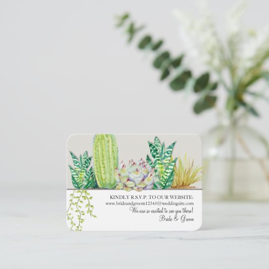 モダンな水彩画の緑nの灰色のサボテンのウェブサイトRSVP 名刺 (スタンド正面)