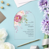モダンな水彩画の芍薬の結婚式 アクリル招待状 (インサイチュ (ウェディング))