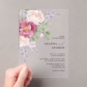 モダンな水彩画の芍薬の結婚式 アクリル招待状 (インサイチュ (ポータブル))