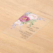 モダンな水彩画の芍薬の結婚式 アクリル招待状 (レイダウン)