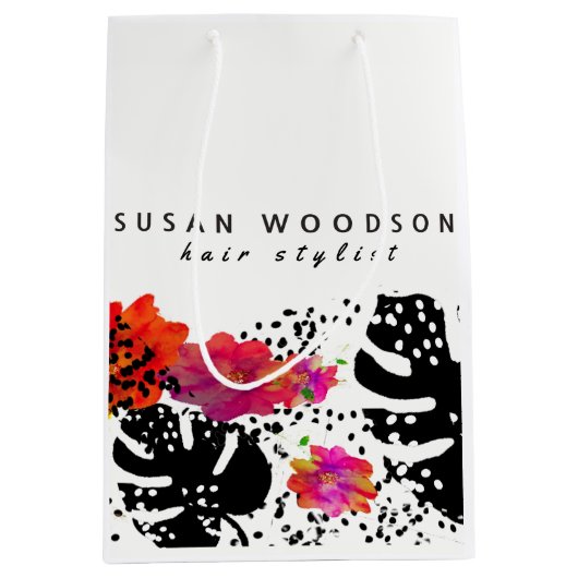 モダンな水彩画の花のはっきりしたなMonsteraパターン ミディアムペーパーバッグ (正面)