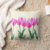 モダンな水彩画の花のピンクのチューリップの花の春 クッション (ブランケット)
