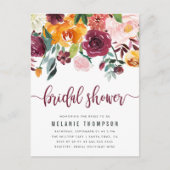 モダンな水彩画の花の低下の春のブライダルシャワー インビテーションポストカード (正面)