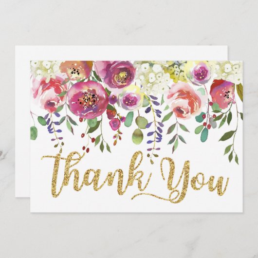 モダンな水彩画の花柄は感謝していしています サンキューカード (正面/裏面)
