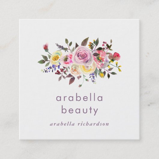 モダンな水彩画の花柄|の会合媒体アイコン スクエア名刺 (正面)