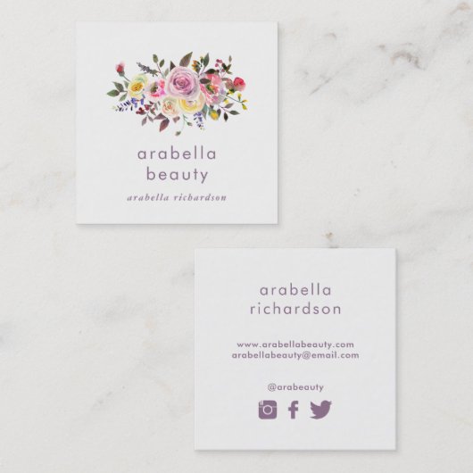 モダンな水彩画の花柄|の会合媒体アイコン スクエア名刺 (正面/裏面)