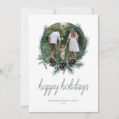 モダンな水彩画の花輪の写真で楽しいホリデーシーズンを シーズンカード (正面)