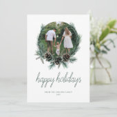 モダンな水彩画の花輪の写真で楽しいホリデーシーズンを シーズンカード (スタンド正面)