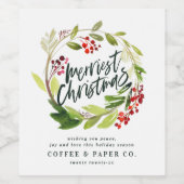 モダンな水彩画の花輪の葉っぱ おしゃれなコーポレート ワインラベル (シングルラベル)