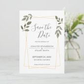 モダンな水彩画の葉のゴールドフレーム Save the Date 招待状 (スタンド正面)