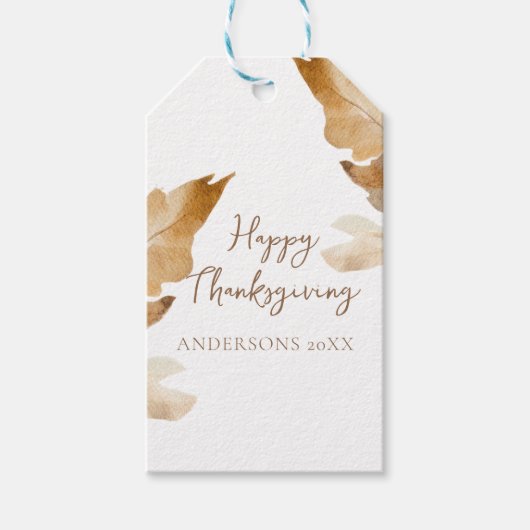 モダンな水彩画の葉の感謝祭 ギフトタグ (正面)