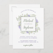 モダンな水彩画の藤フレームの結婚式 インビテーションポストカード (正面/裏面)