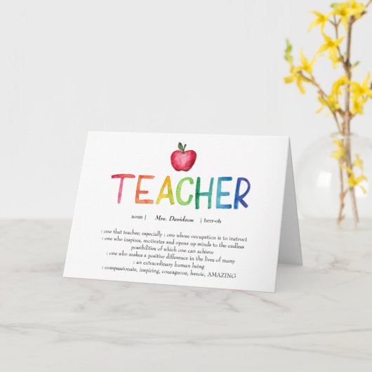 モダンな水彩画の虹の先生、ありがとう。 カード (黄色い花)