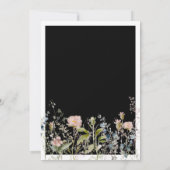 モダンな水彩画の野生の花のブラックウェディング 招待状 (裏面)