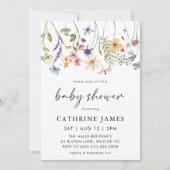 モダンな水彩画の野生の花のベビーシャワー 招待状 (正面)
