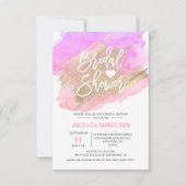 モダンな水彩画の金ゴールドのピンクの紫色のブライダルシャワー 招待状 (正面)