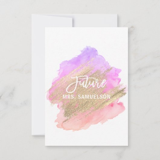 モダンな水彩画の金ゴールドのピンクの紫色のブライダルシャワー 招待状 (裏面)