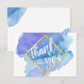 モダンな水彩画の青いティール（緑がかった色）のターコイズは感謝していしています サンキューカード (正面/裏面)