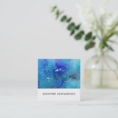 モダンな水彩画の青いティール(緑がかった色)の(ばちゃばちゃ)跳ねるのプロフェッショナル スクエア名刺 (スタンド正面)