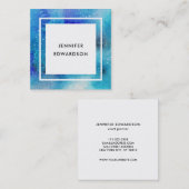 モダンな水彩画の青いティール（緑がかった色）の（ばちゃばちゃ）跳ねるの白フレーム スクエア名刺 (正面/裏面)