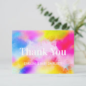 モダンな水彩画の青いピンクの黄色は感謝していしています サンキューカード (スタンド正面)