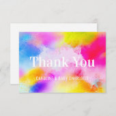 モダンな水彩画の青いピンクの黄色は感謝していしています サンキューカード (正面/裏面)