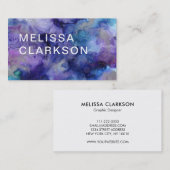 モダンな水彩画の青い紫色の(ばちゃばちゃ)跳ねるのしぶき 名刺 (正面/裏面)