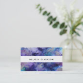 モダンな水彩画の青い紫色の(ばちゃばちゃ)跳ねるのprofessiona 名刺 (スタンド正面)