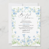 モダンな水彩画の青い花の ブライダルシャワー 招待状 (正面)